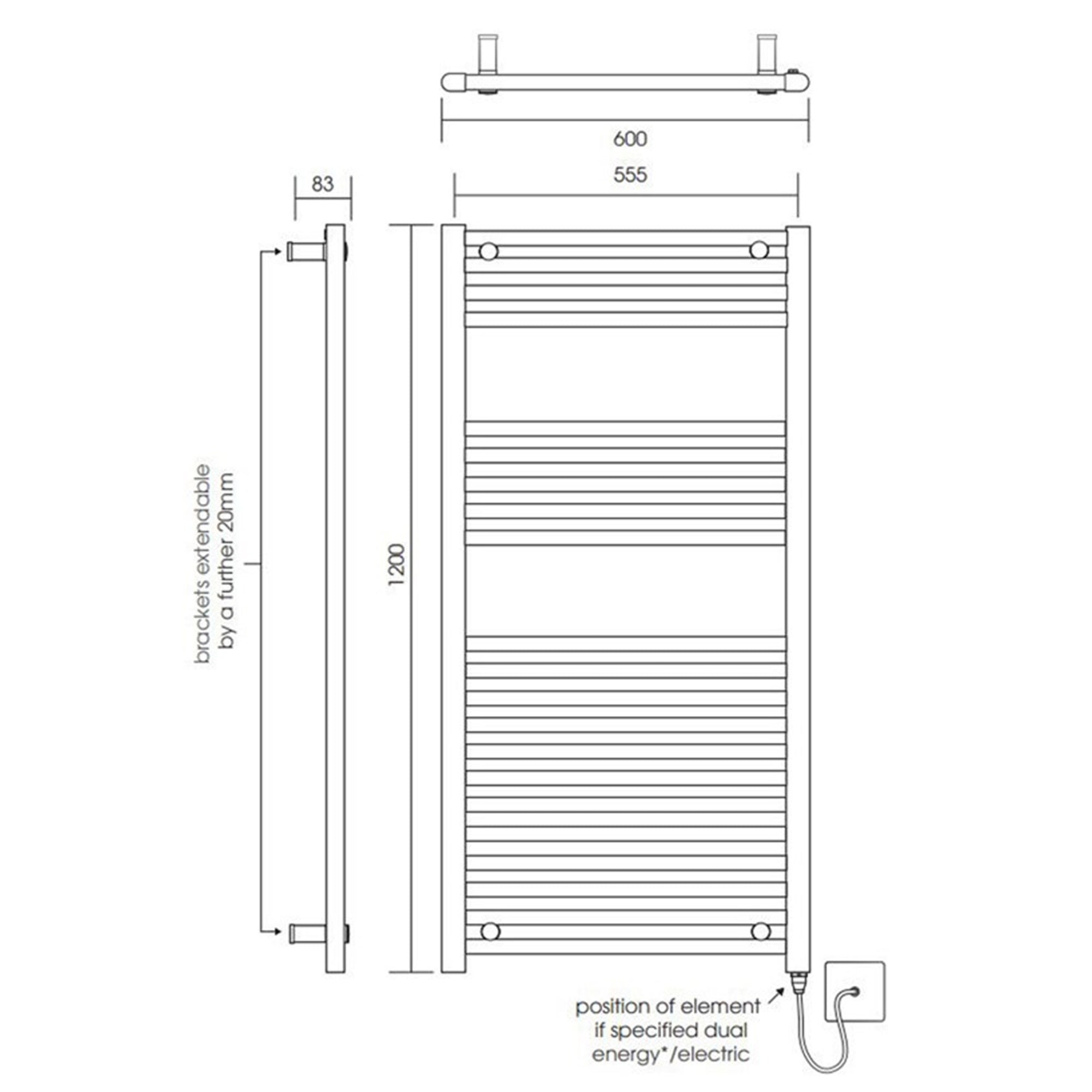 600x1200mm Straight Chrome Heated Towel Warmer Ladder Rail Radiator