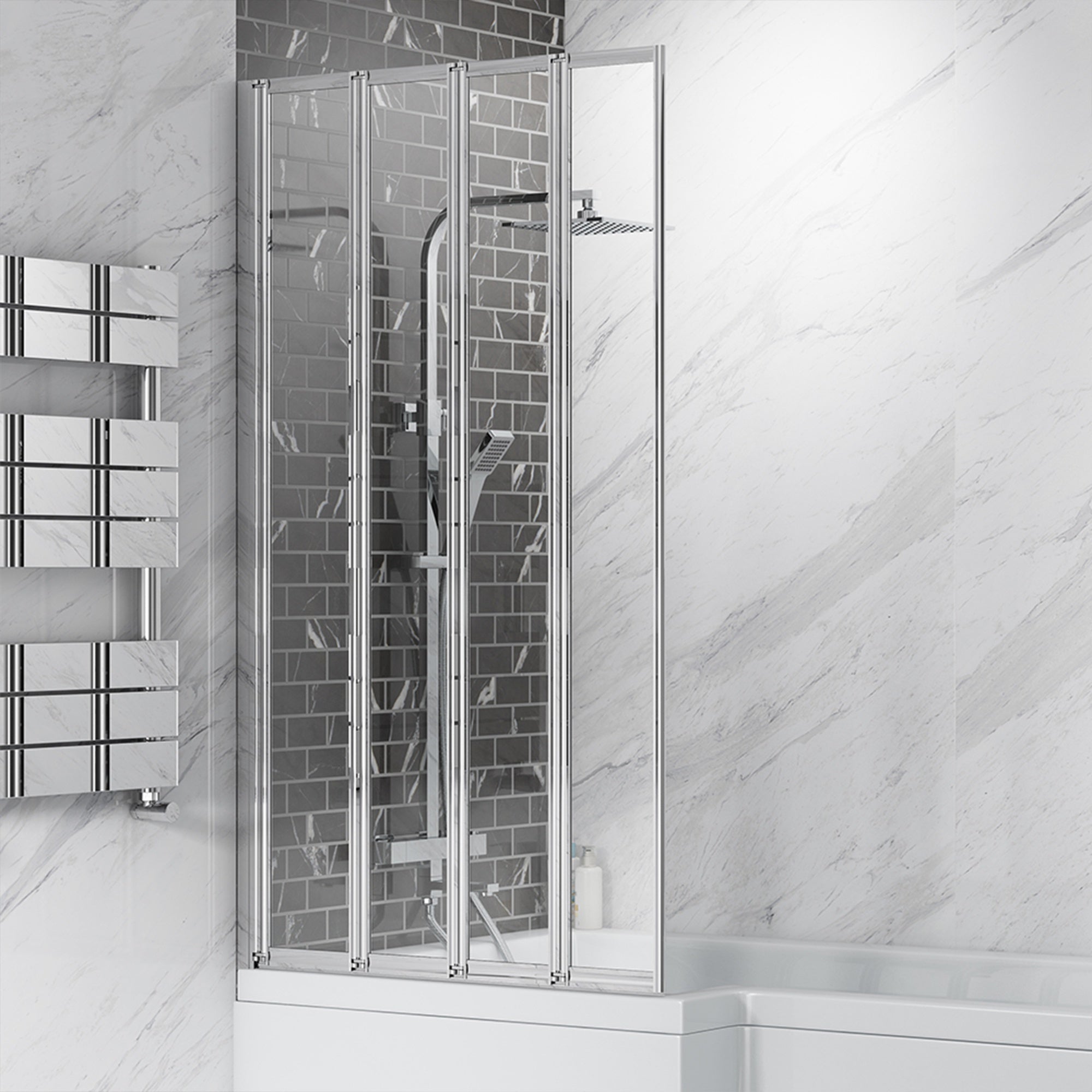 4 Fold Folding Bath Screen 800 x 1400mm Chrome