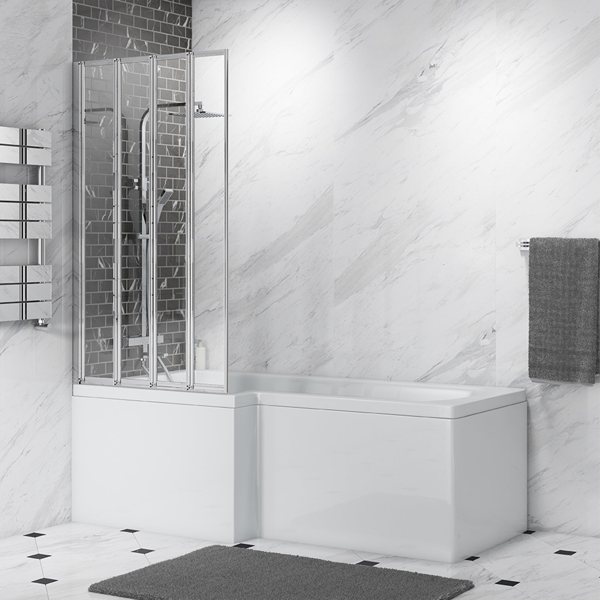 4 Fold Folding Bath Screen 800 x 1400mm Chrome