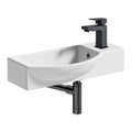 FNX 460mm Curved Wall Hung Cloakroom Basin & Matt Black Modern Mixer Tap with Bottle Trap