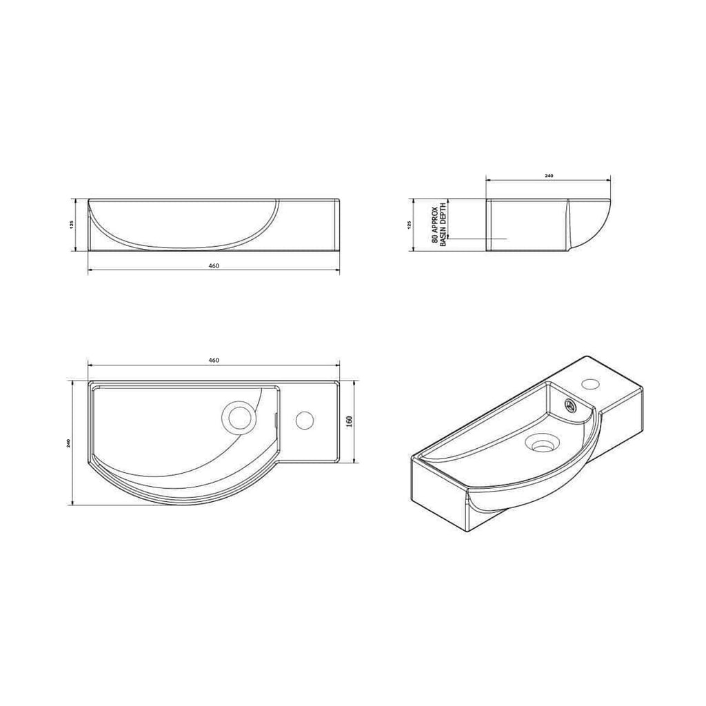 460mm Wall Hung Cloakroom Basin with Matt Black Waterfall Tap & Bottle Trap - Complete Kit