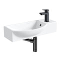 400mm Curved Wall Hung 1 Tap Hole Basin Matt Black Form Tap & Minimalist Bottle Trap Waste