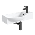 400mm Curved Wall Hung 1 Tap Hole Basin Matt Black Sleek Waterfall Tap & Minimalist Bottle Trap Waste