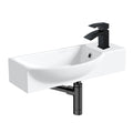 400mm Curved Wall Hung 1 Tap Hole Basin Matt Black Lucia Waterfall Tap & Minimalist Bottle Trap Waste