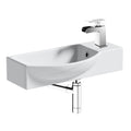 FNX 460mm Cloakroom Wall Hung Basin with Modern Waterfall Tap & Bottle Trap Set - Gloss White