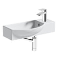FNX 460mm Curved Wall Hung Cloakroom Basin with Chrome Waterfall Tap & Minimalist Bottle Trap Waste Set