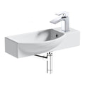 460mm Wall Hung Cloakroom Basin & Chrome Waterfall Tap Set with Pop-Up Waste & Bottle Trap - Gloss White Ceramic