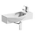 FNX Bathrooms 460mm Wall Hung Curved Basin Kit with Chrome Mixer Tap, Pop-Up Waste & Bottle Trap - High-Gloss White Ceramic