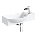 400mm Curved Wall Hung 1 Tap Hole Basin Chrome Waterfall Tap & Minimalist Bottle Trap Waste