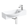 400mm Curved Wall Hung 1 Tap Hole Basin Chrome Sleek Waterfall Tap & Minimalist Bottle Trap Waste