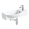 400mm Curved Wall Hung 1 Tap Hole Basin Chrome Sleek Waterfall Tap & Bottle Trap Waste