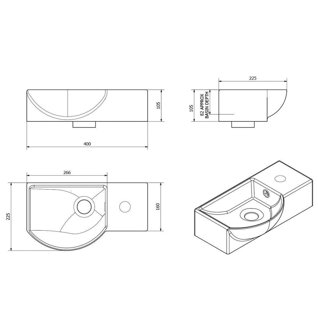 400mm Curved Wall Hung 1 Tap Hole Basin Chrome Sleek Waterfall Tap & Bottle Trap Waste