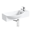 400mm Curved Wall Hung 1 Tap Hole Basin Chrome Dom Tap & Minimalist Bottle Trap Waste