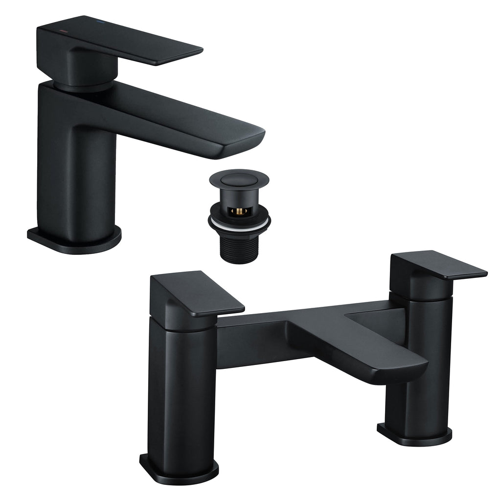 Matt Black Curve Basin Tap & Bath Filler Tap High Quality