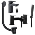 Matt Black Square Basin & Bath Shower Mixer Tap Set Including Bath Waste (Form Style)
