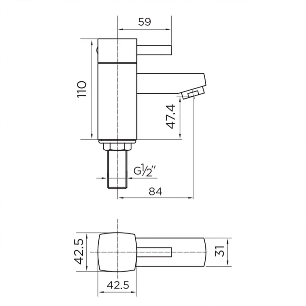 Small Compact Wall Hung Basin, Hero Mono Basin Mixer Tap, Waste & Plastic Trap (PK2)