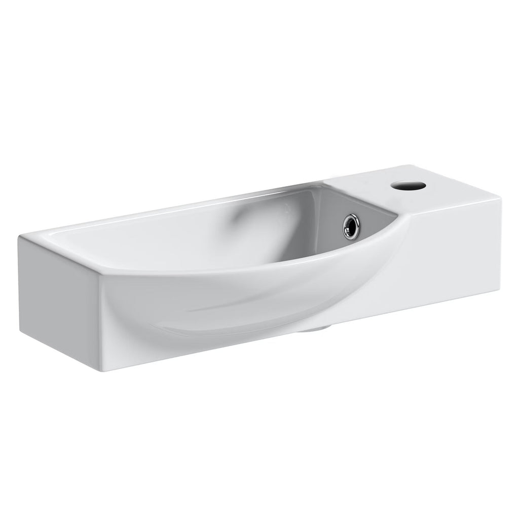 460mm Wall-Hung Cloakroom Basin with 1 Tap Hole, Gloss White Ceramic, Chrome Monobloc Tap & Waste Kit