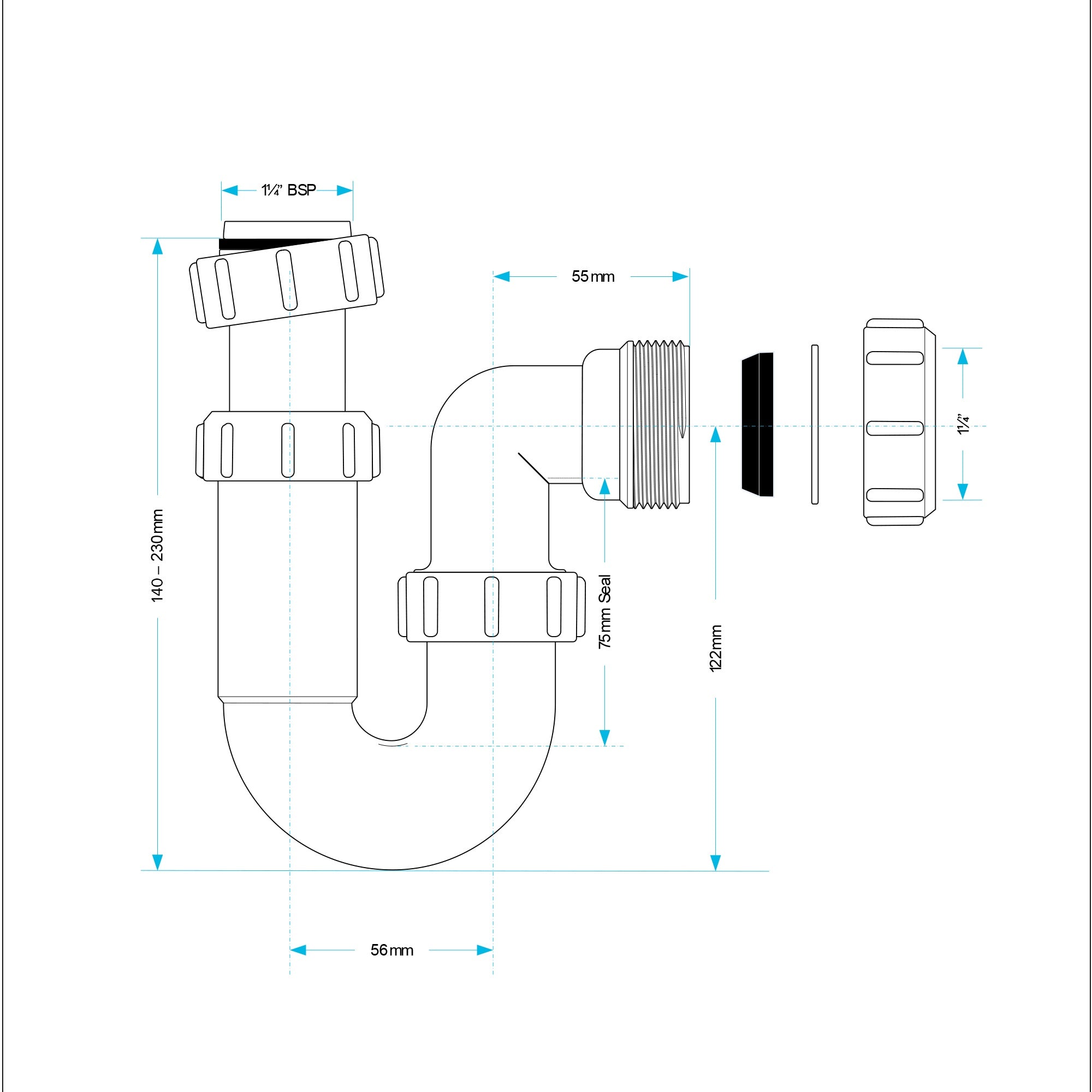 460mm Wall-Hung Cloakroom Basin with 1 Tap Hole, Gloss White Ceramic, Chrome Monobloc Tap & Waste Kit