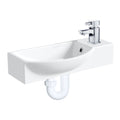 400mm Curved Wall Hung 1 Tap Hole Basin Chrome Hero Tap & Plastic Trap Waste