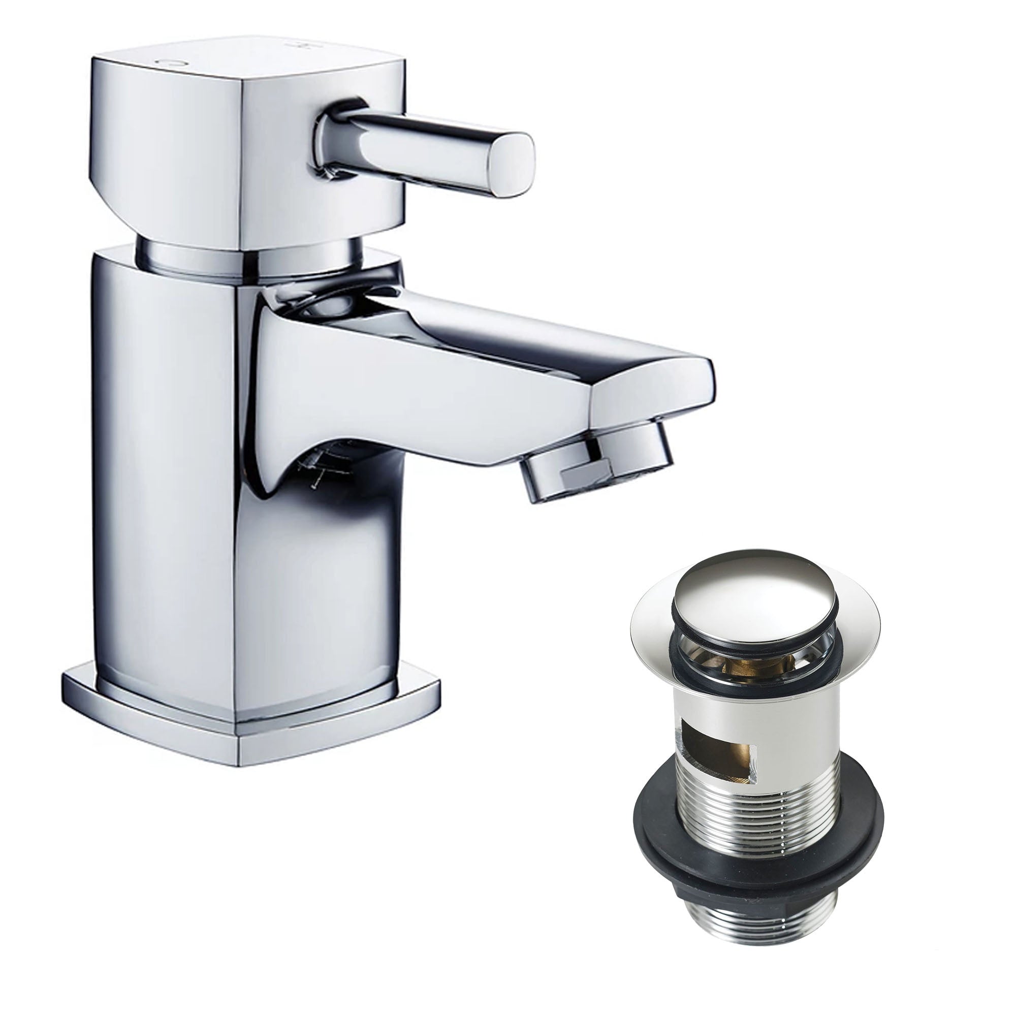 400mm Curved Wall Hung 1 Tap Hole Basin Chrome Hero Tap & Plastic Trap Waste