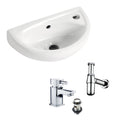 Small Compact Wall Hung Basin, Hero Mono Basin Mixer Tap, Waste & Round Bottle Trap (PK1)