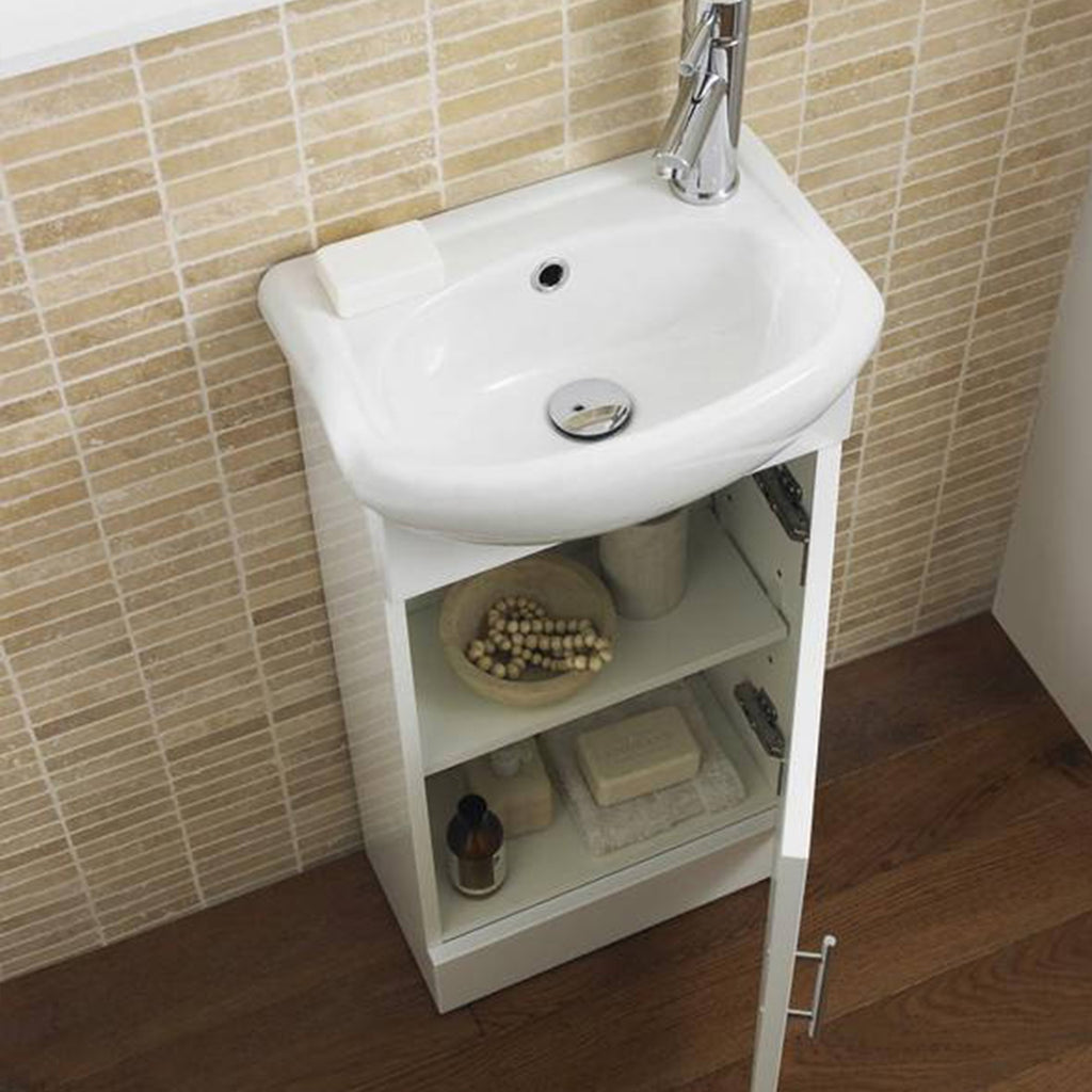420mm Gloss White Freestanding Cloakroom Vanity Unit & Basin with Storage