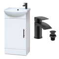 Gloss White 420mm Compact Freestanding Vanity Unit with Basin & Matt Black Waterfall Tap & Waste