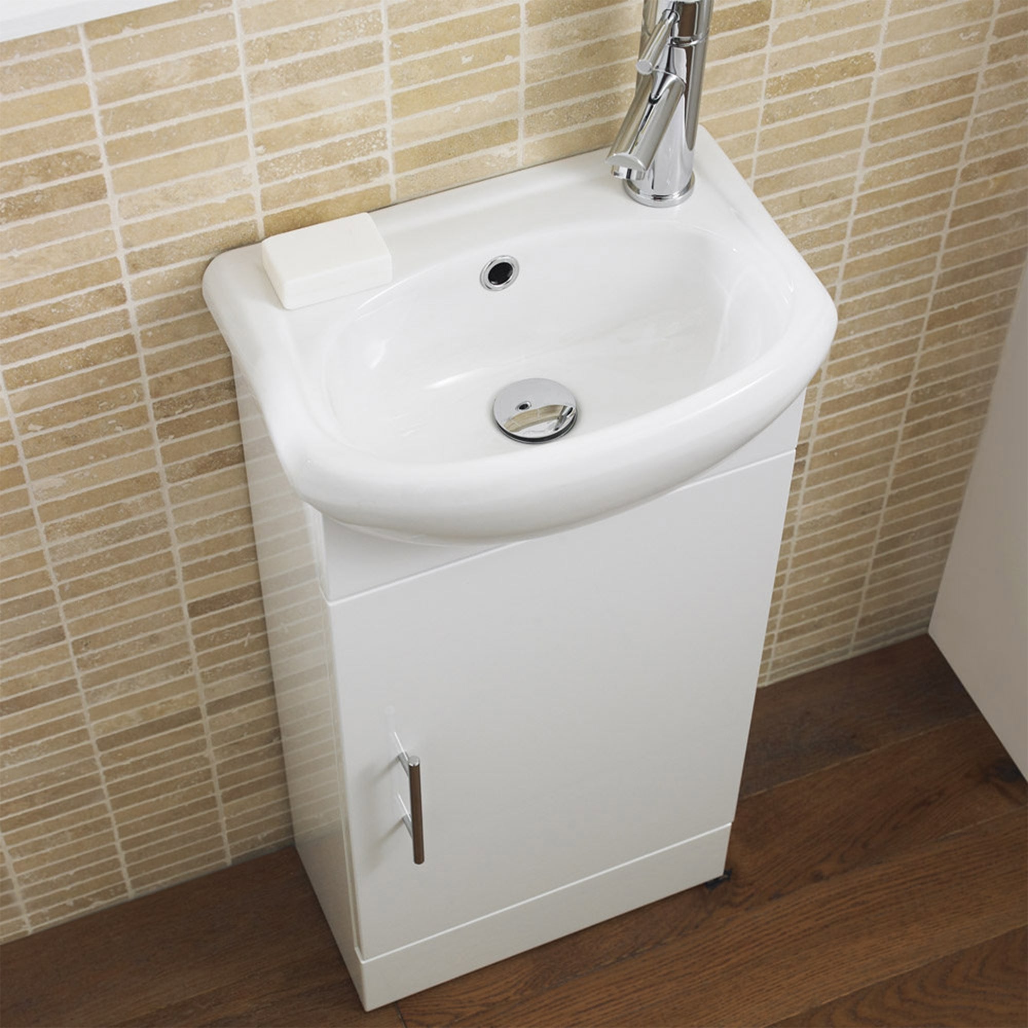Gloss White 400mm Semi Reccessed Vanity Basin Sink Unit & Sleek Tap & Waste