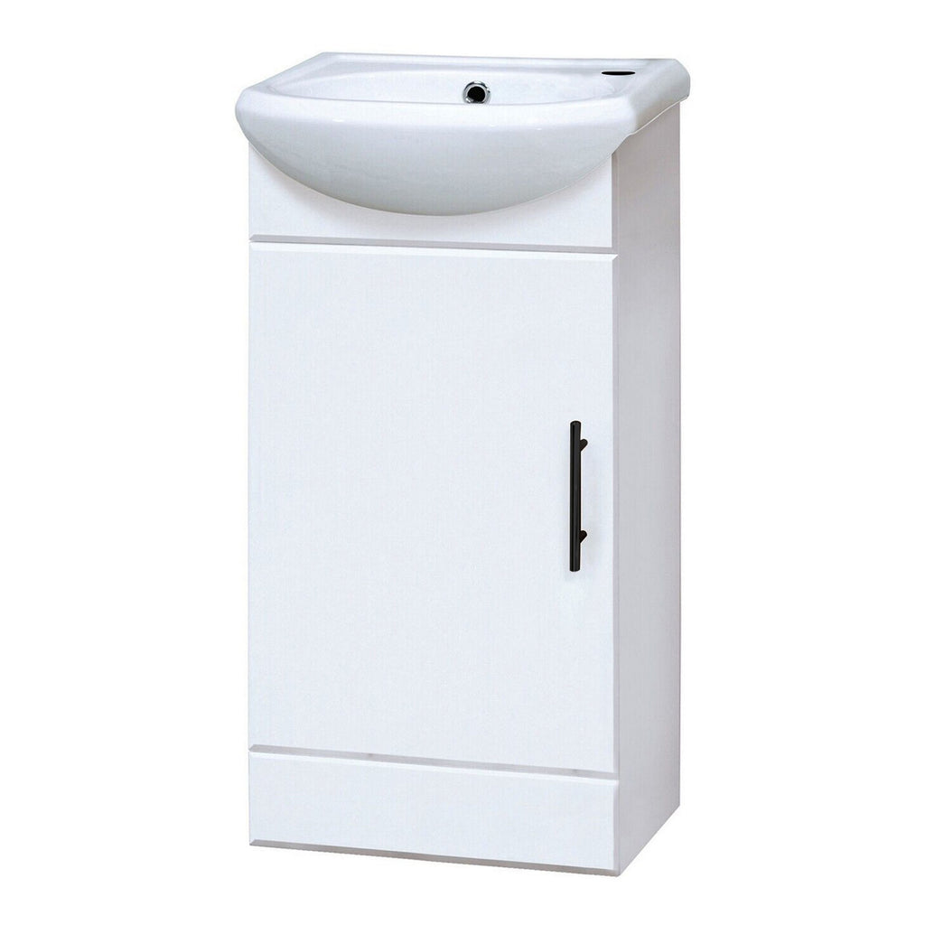 FNX Bathrooms 420mm Compact Cloakroom Vanity Unit with Gloss White Basin & Soft-Close Door