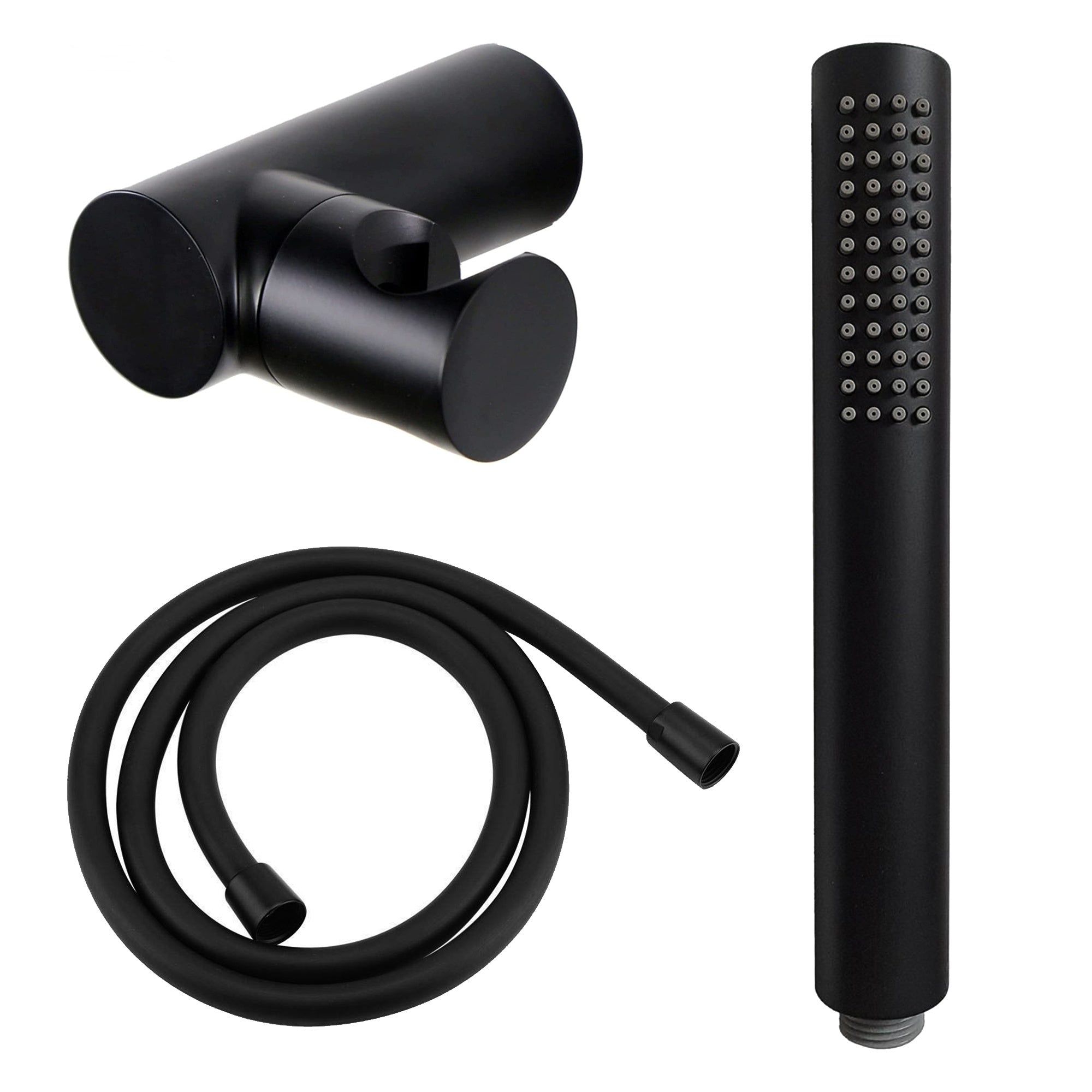Matt Black Round Pencil Head 1.5m Smooth PVC Hose & Wall Bracket