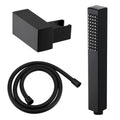 Matt Black Square Pencil Head Shower Handset 1.5m Smooth PVC Hose & Wall Bracket
