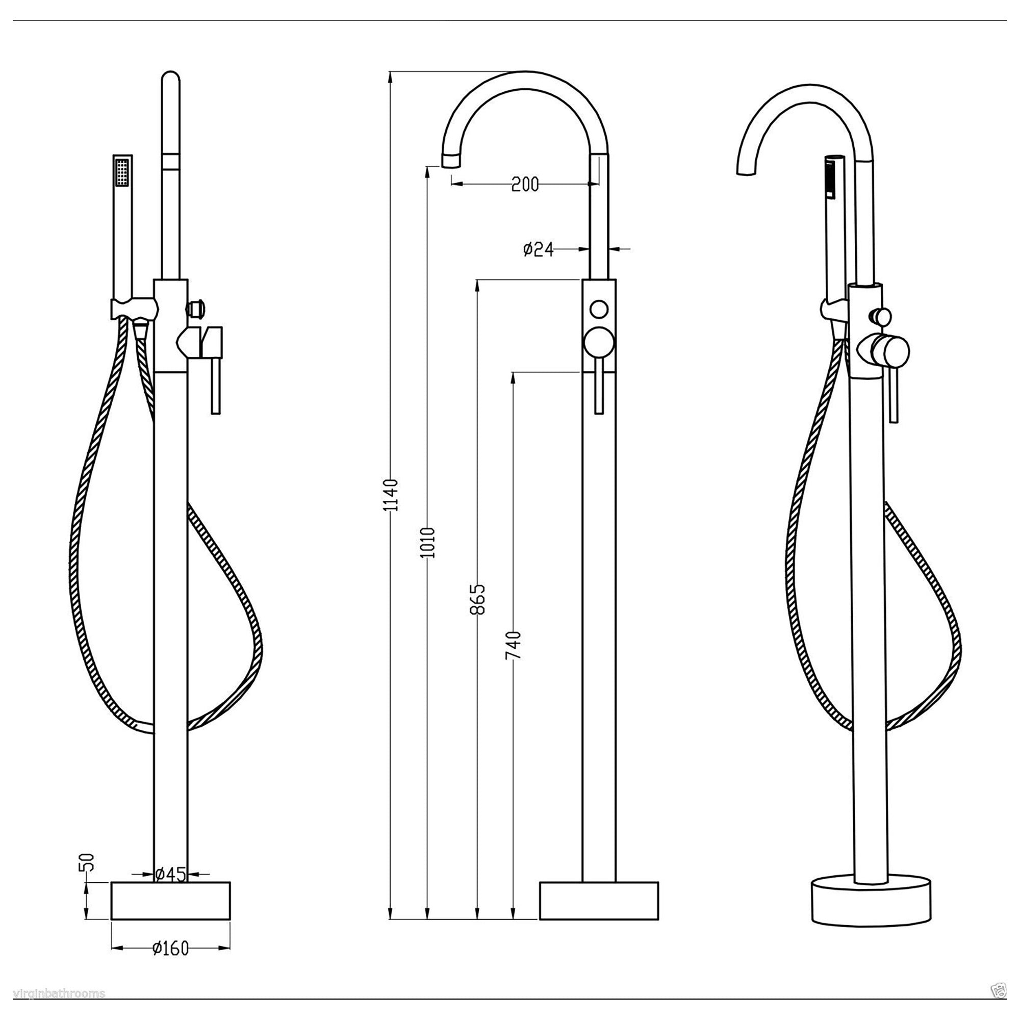 Chrome Freestanding Bath Shower Mixer Tap Peg Style