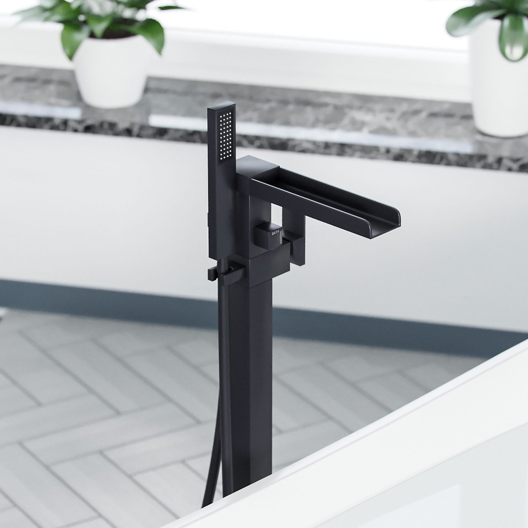 Matt Black Waterfall Freestanding Bath Shower Mixer Tap