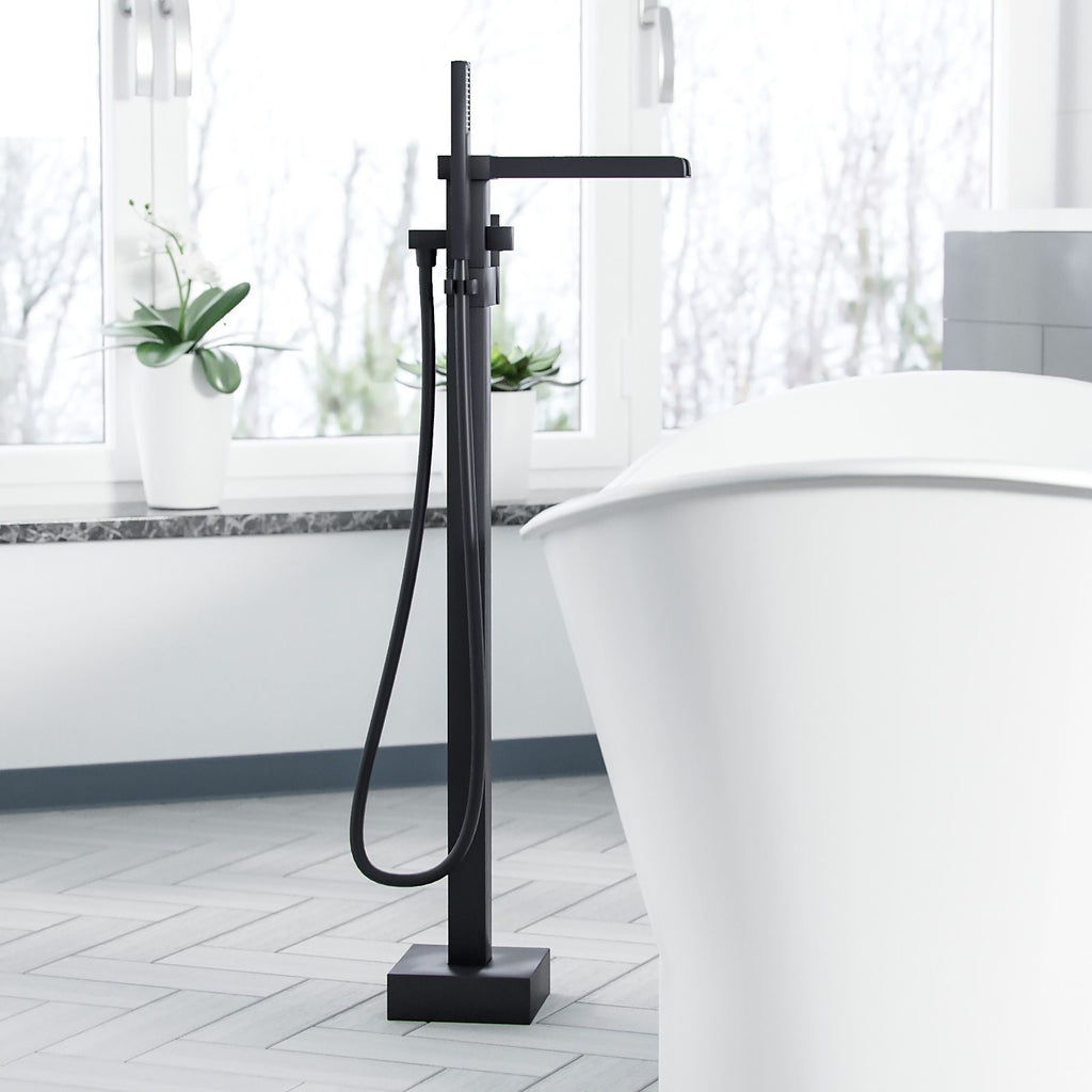 Matt Black Waterfall Freestanding Bath Shower Mixer Tap