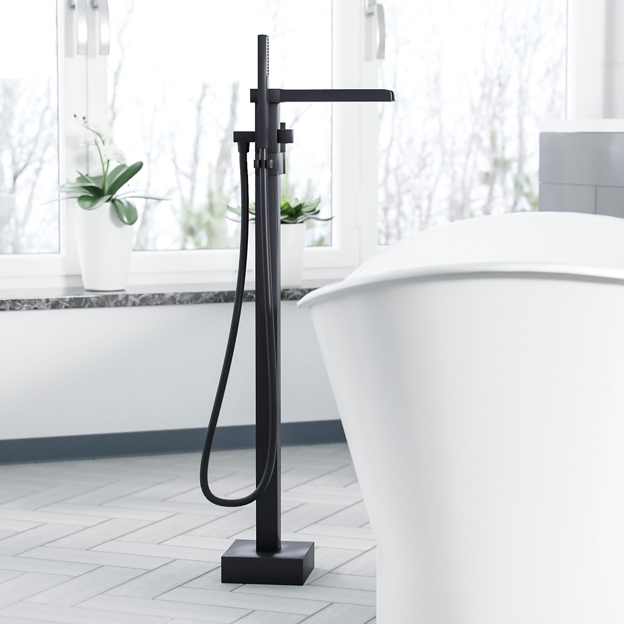 Matt Black Waterfall Freestanding Bath Shower Mixer Tap