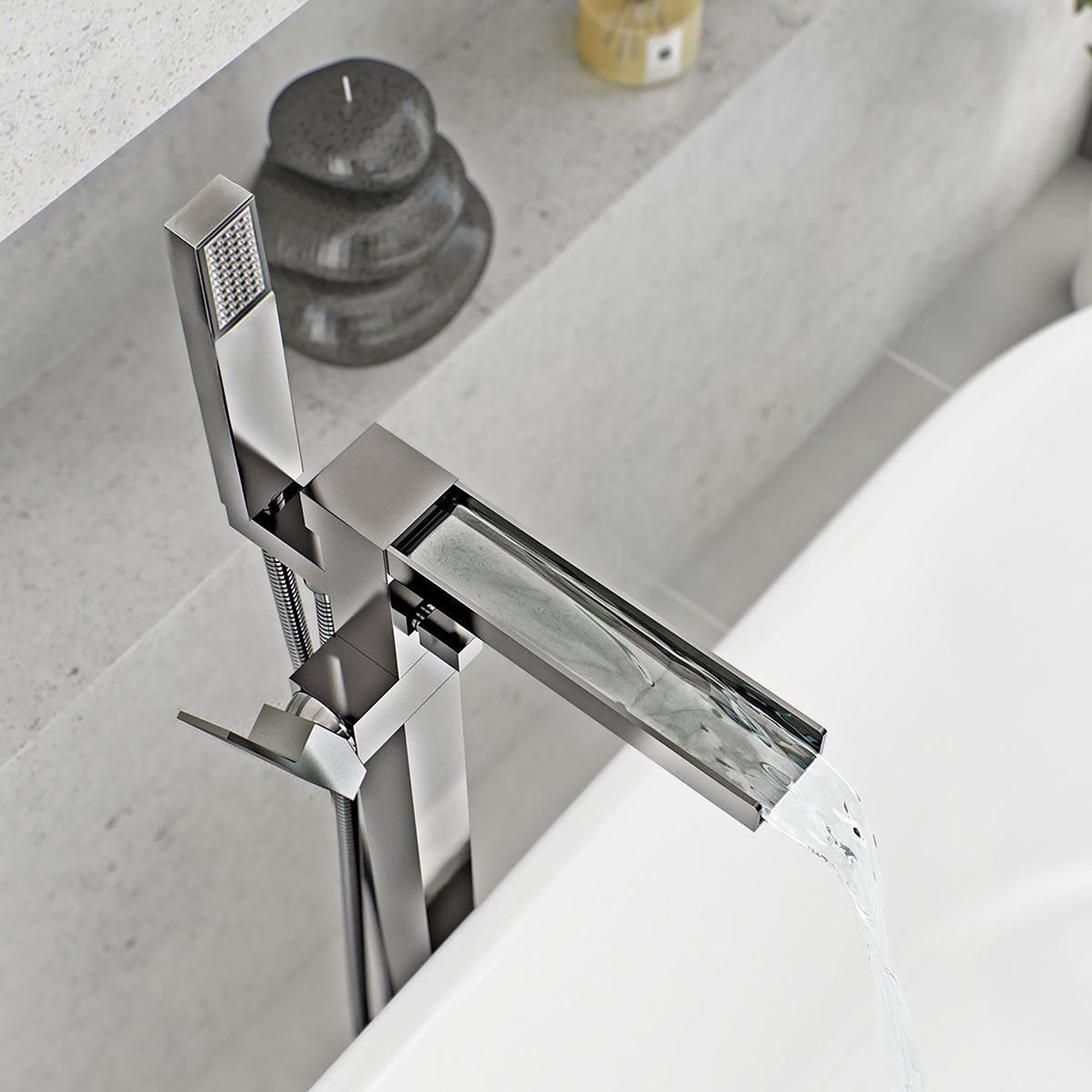 Chrome Waterfall Freestanding Bath Shower Mixer Tap
