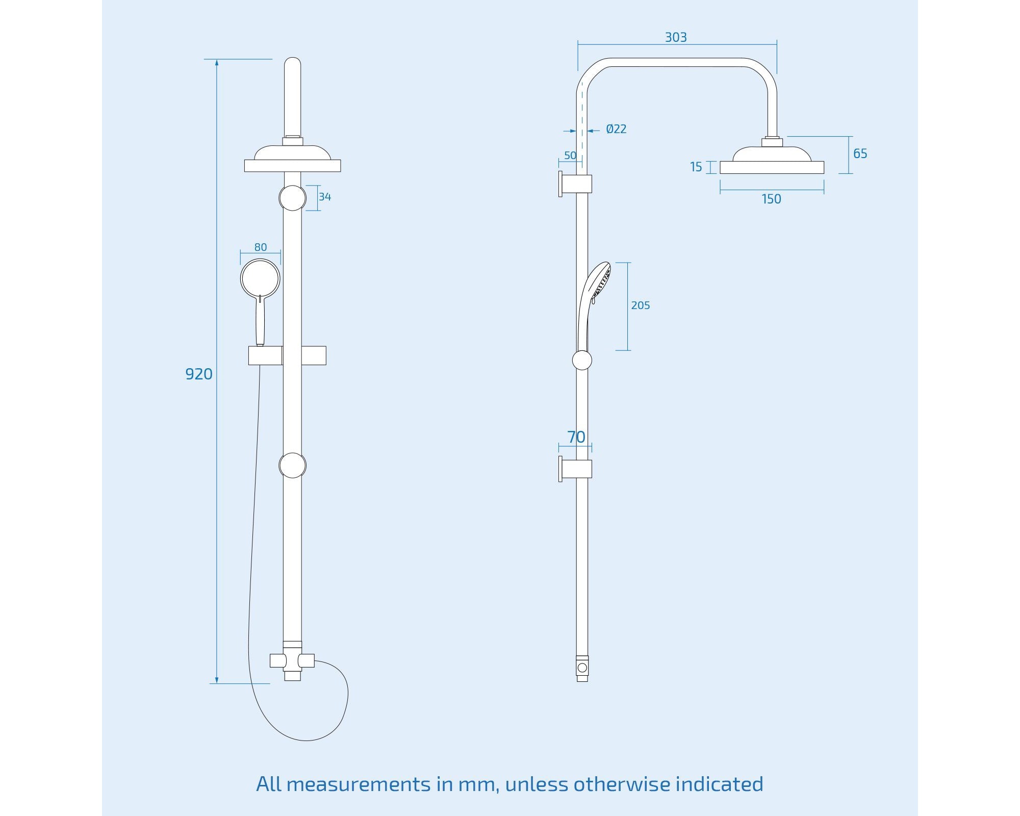 Square Over Head 3 Way Rigid Riser Shower Kit with Waterfall Bath Shower Mixer