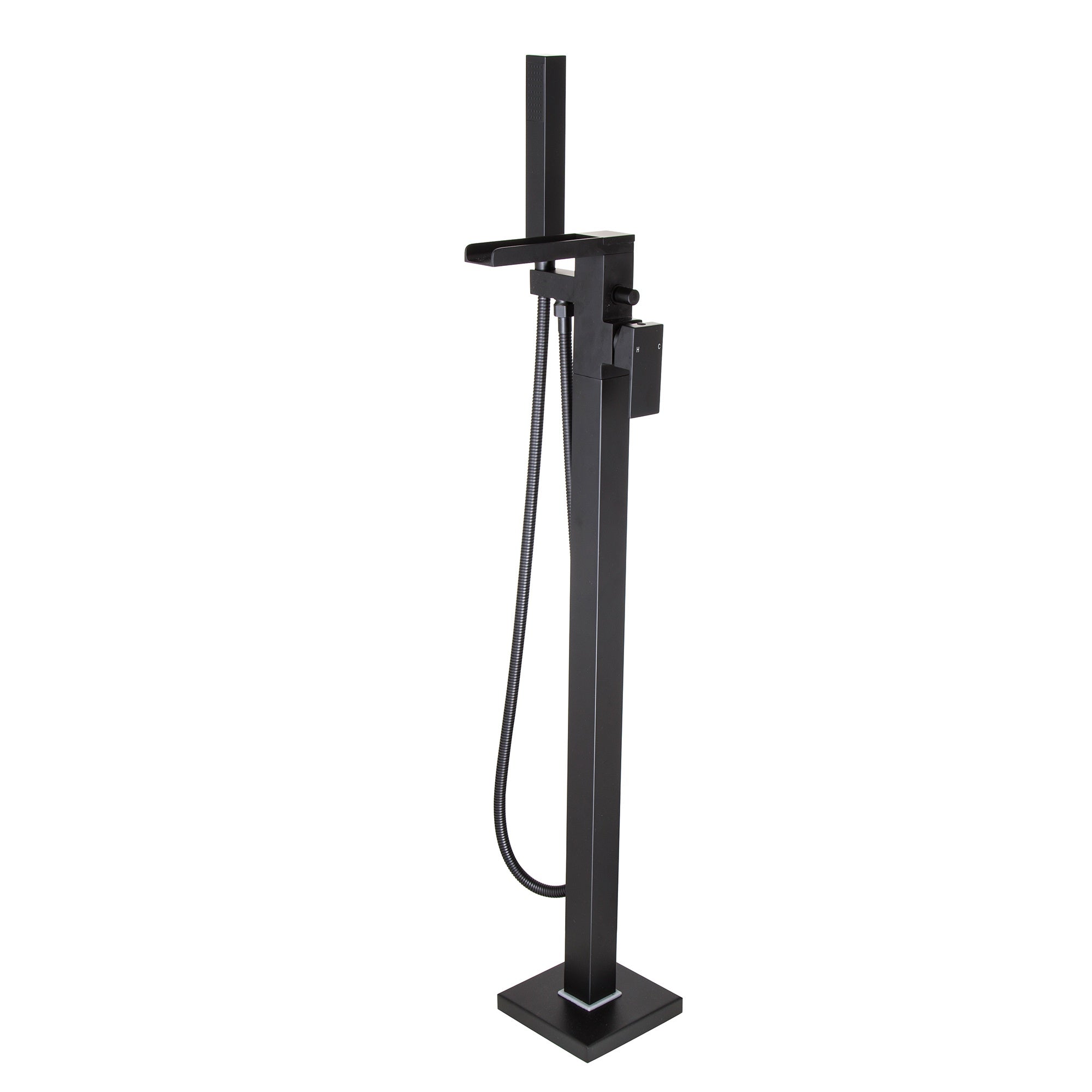 Waterfall Free Standing Bath Shower Mixer Tap Square Matt Black