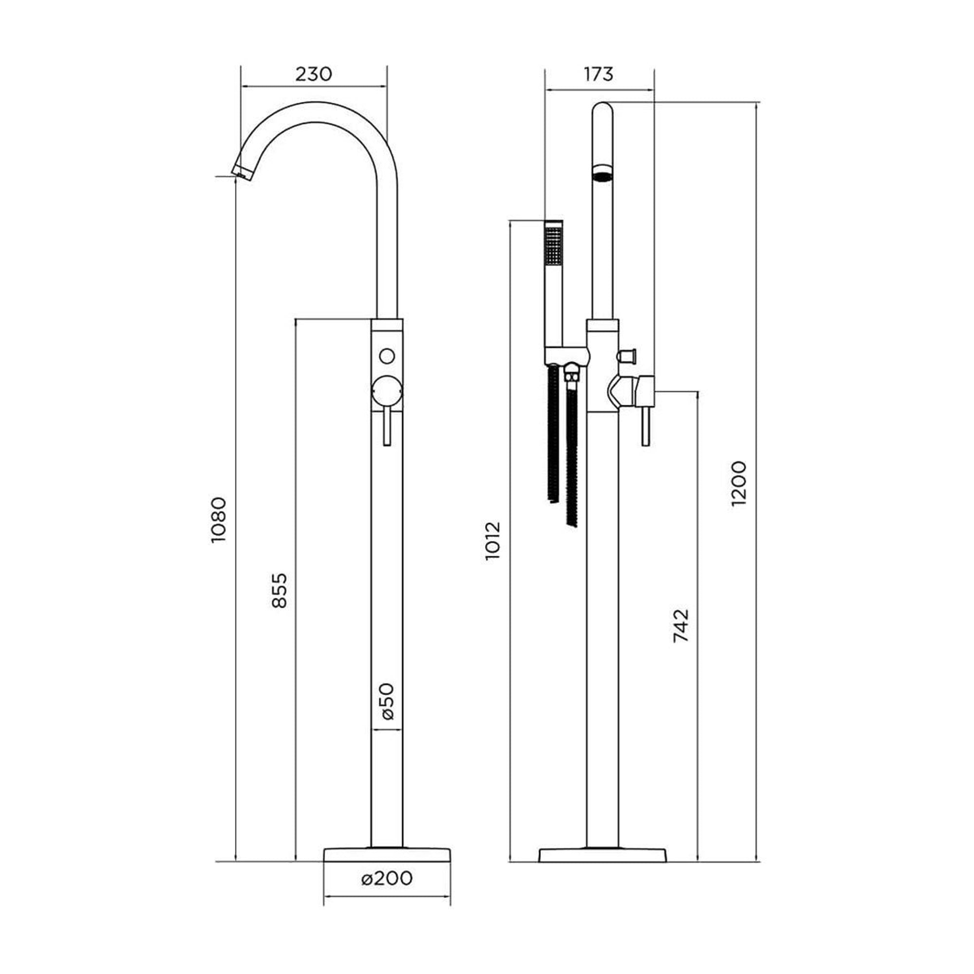 Round Free Standing Bath Shower Mixer Tap Matt Black