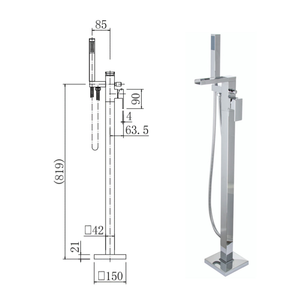 Waterfall Free Standing Bath Shower Mixer Tap Square Chrome