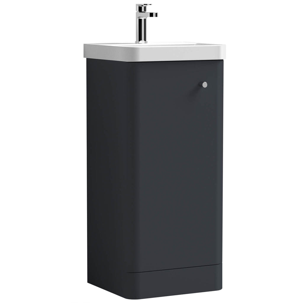 Satin Anthracite Grey Floor Standing 1-Door Vanity Unit with Thin Edge Basin 400mm Wide