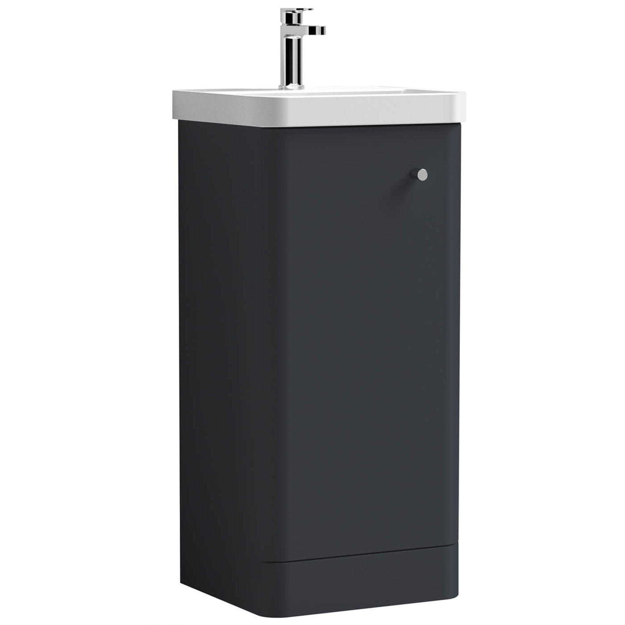 Satin Anthracite Grey Floor Standing 1-Door Vanity Unit with Thin Edge Basin 400mm Wide