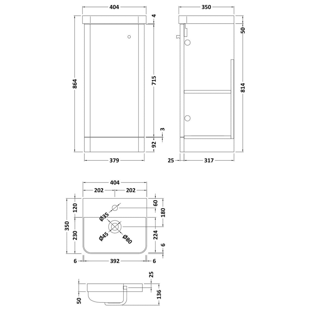 Satin Anthracite Grey Floor Standing 1-Door Vanity Unit with Thin Edge Basin 400mm Wide