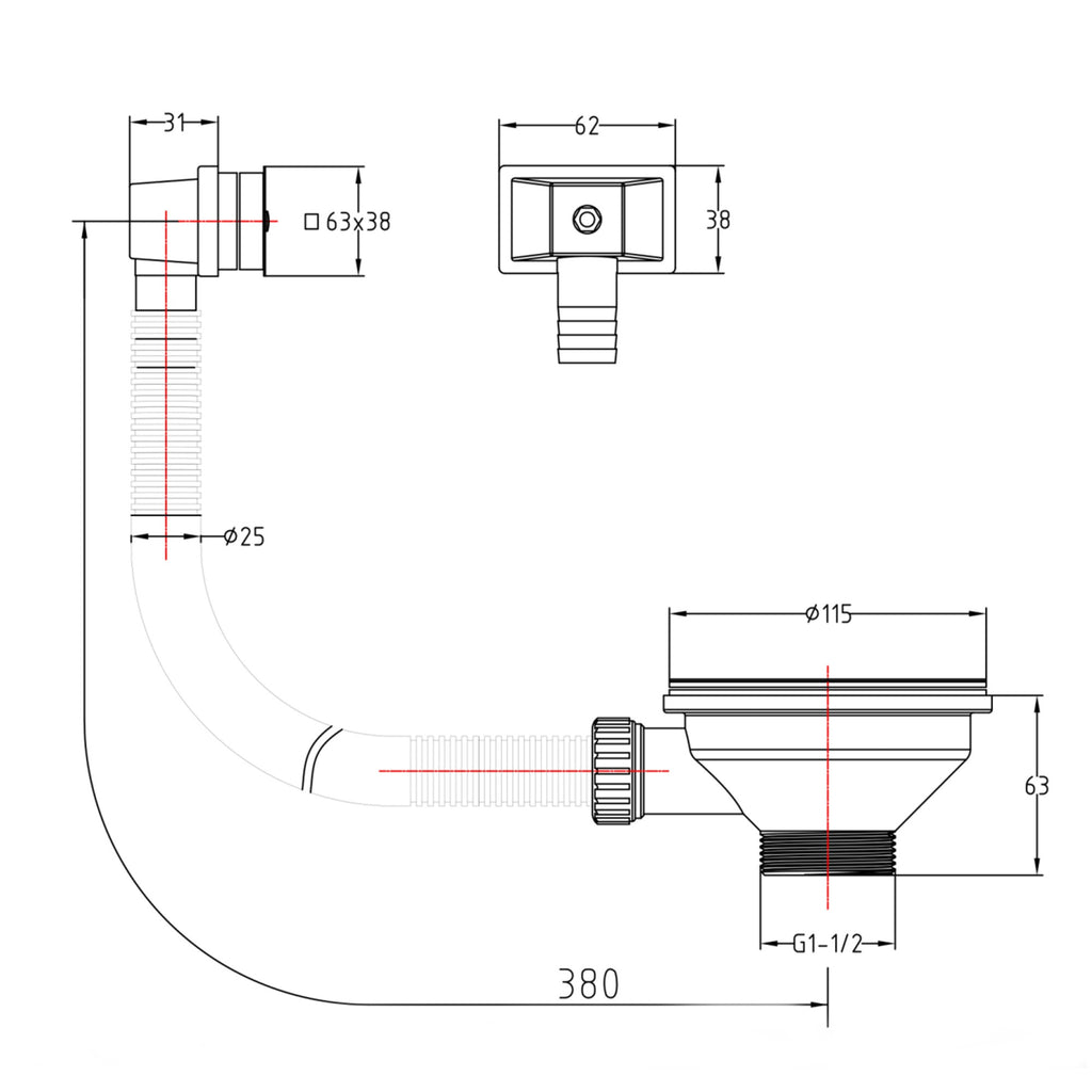 Basket Strainer Waste Square Overflow Stainless Steel