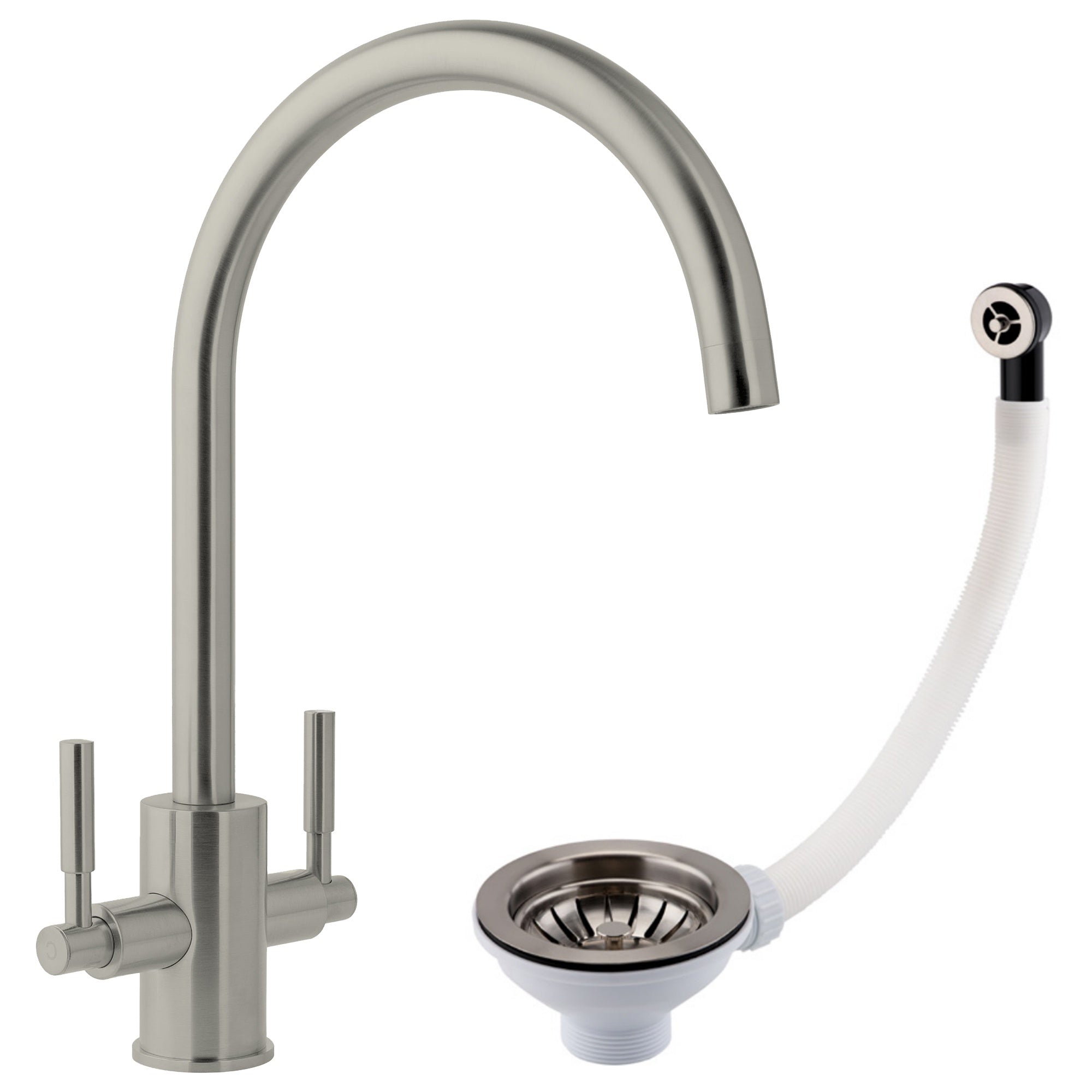 Newbury Stainless Steel Dual Lever Kitchen Sink Mixer & Basket Strainer (Round Overflow)