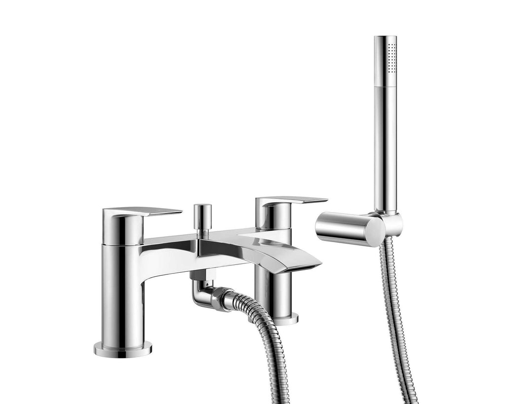 Chrome Sleek Basin & Bath Shower Mixer Tap Pack Including Bath Waste