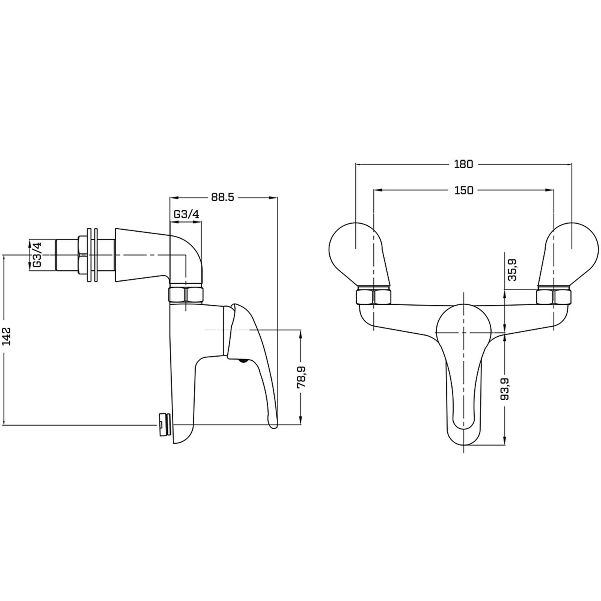 Chrome Dom Basin Tap & Bath Filler Including Bath Waste