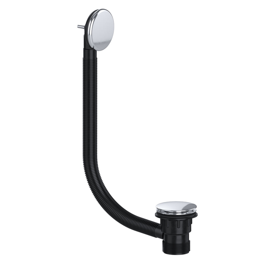 Chrome Plated Solid Brass Clicker Pop-Up Bath Waste with Flexible Overflow - UK Standard 70mm