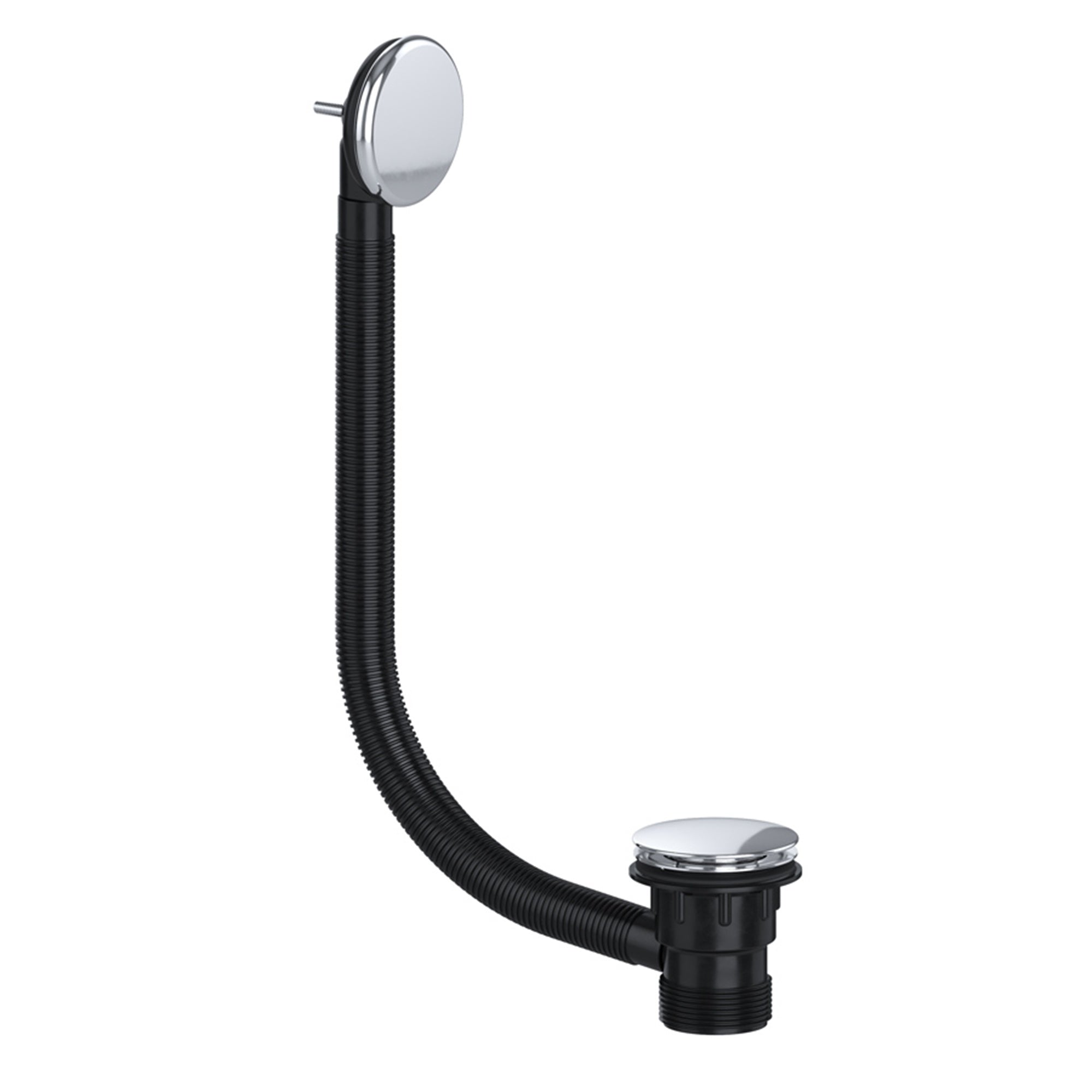 Chrome Plated Solid Brass Clicker Pop-Up Bath Waste with Flexible Overflow - UK Standard 70mm