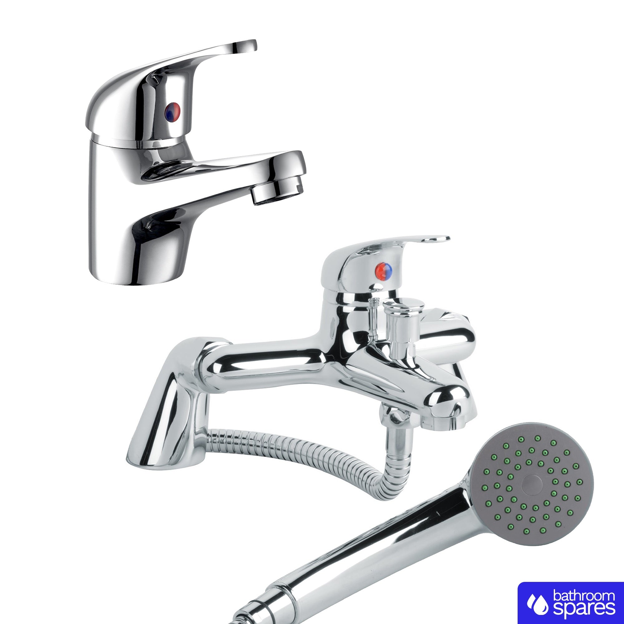 Chrome Dom Basin Tap & Bath Shower Mixer Including Bath Waste